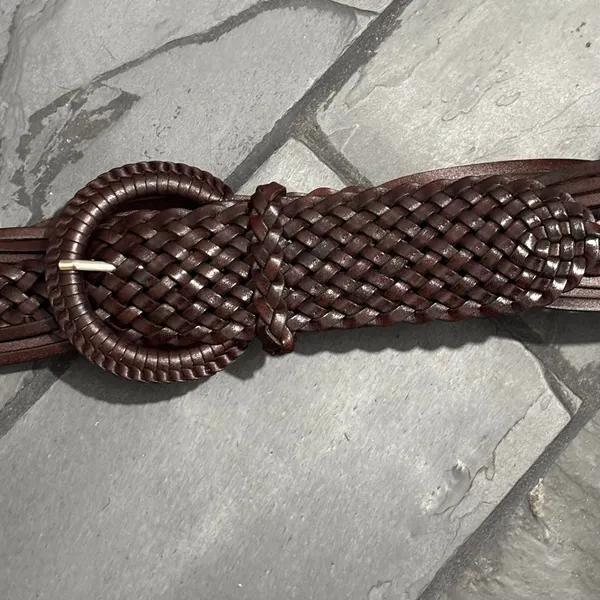 Dark Brown Leather Woven Braided Boho Belt - Image 2