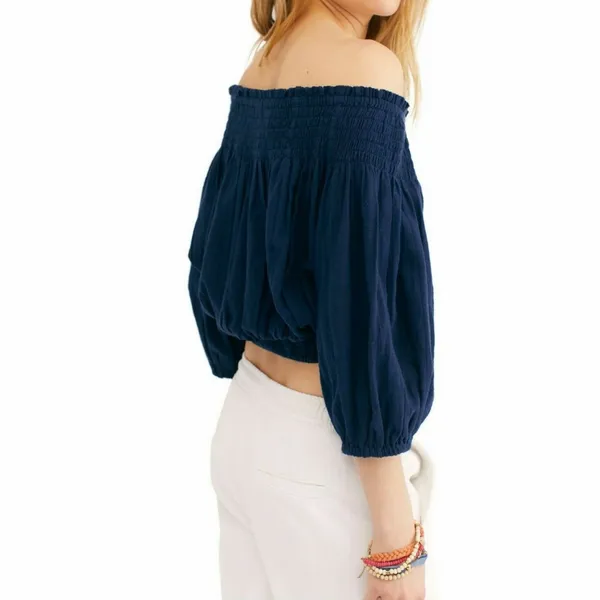 Free People We the Free Navy Blue Dancing Till Dawn Off Shoulder Crop Top XS - Image 2