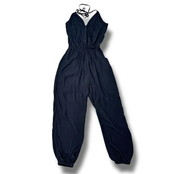 SHEIN Surplice Halter Top‎ Jogger Leg Jumpsuit Black Small - Image 16