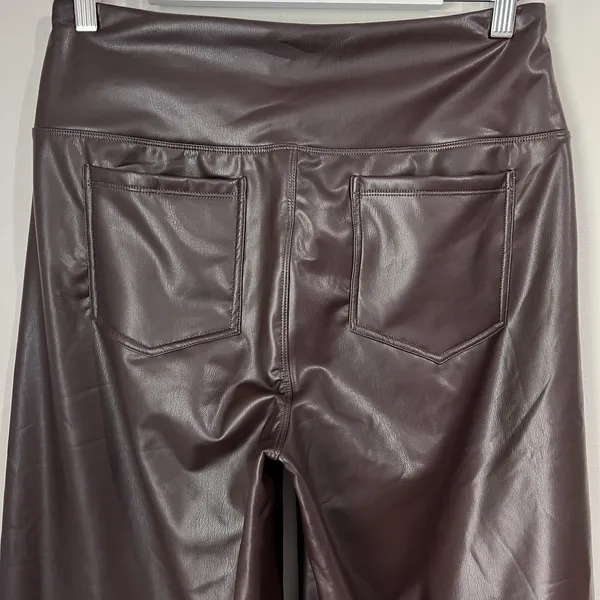 Halara Faux Leather Wide Leg Pants Womens Large High Waisted Chocolate Brown NWT - Image 5