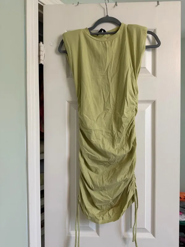 ASOS green ruched mini dress with shoulder pads - Image 4