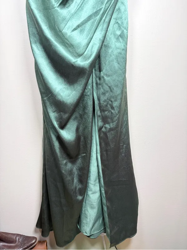 Azazie Shania Satin Bridesmaid Dress Sz 2 Eucalyptus - Image 11