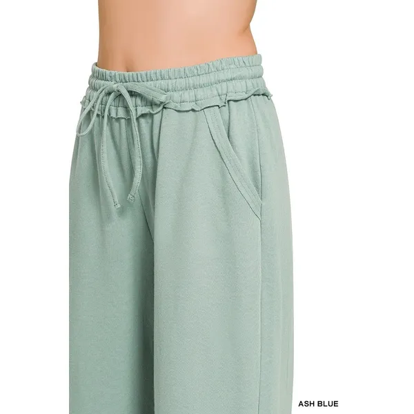 Zenana French Terry Wide Leg Sweatpants - Ash Blue - Large - Image 3