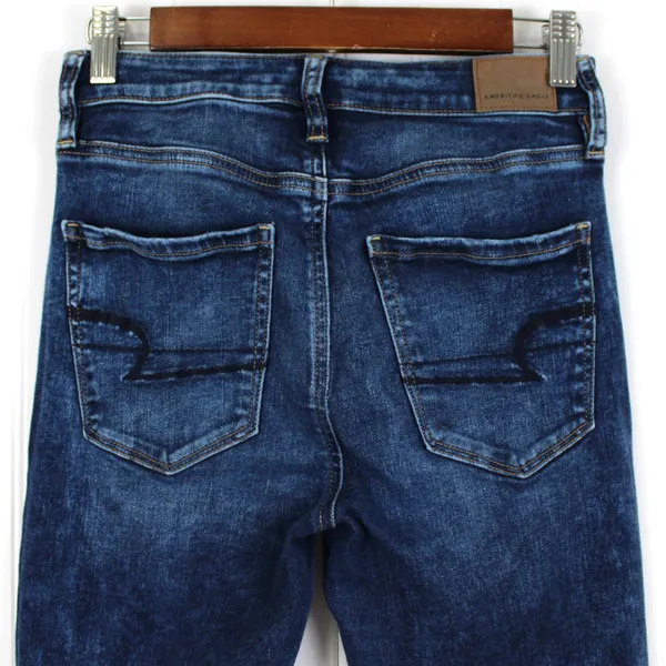 AEO Womens 4 Super Hi-Rise Jegging Distressed‎ Dark Wash Stretch Hipster Grunge - Image 5