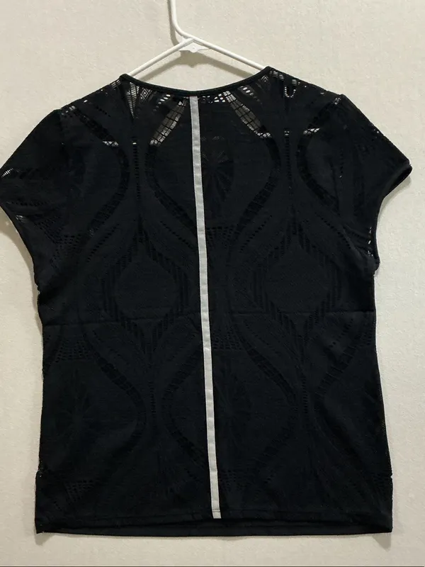 bebe Black Short Sleeve Mesh Yoke Athletic Tee - Image 4