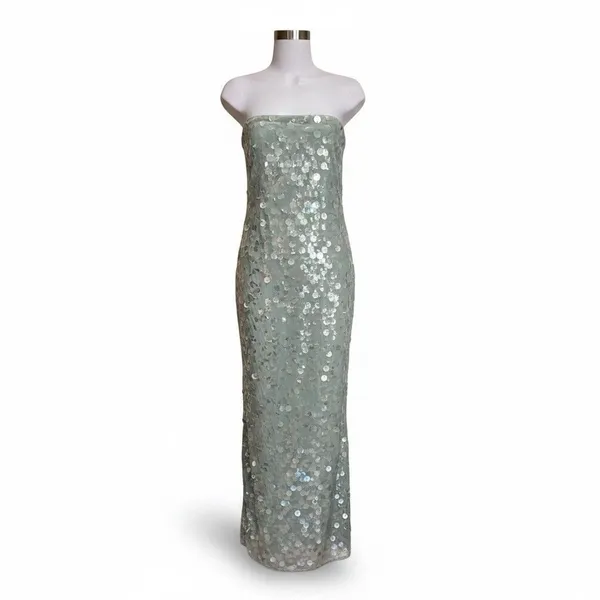 STAUD Casey Strapless Sequin Maxi Dress Mist Green Size 12 - Image 5