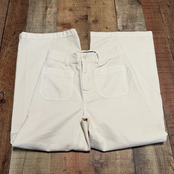 Point Sur J. Crew Women's Cream Wide Leg Crop Trouser Pants Sz 24 Preppy Classic - Image 2