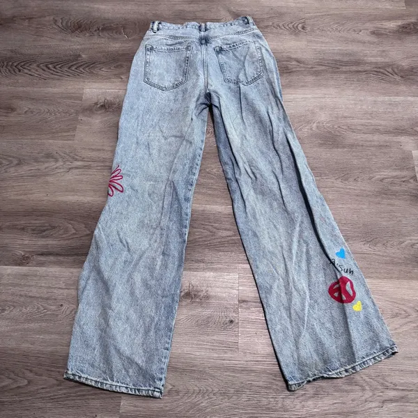 Pacsun Baggy Jean 26 Painted Denim Paint Flower Rainbow Sun Eye Button Fly - Image 5