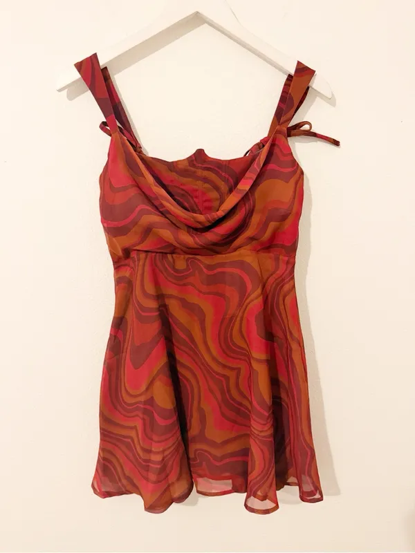 NWT For Love & Lemons Eleanor Dress Red Swirl Print Mini Size small S - Image 2