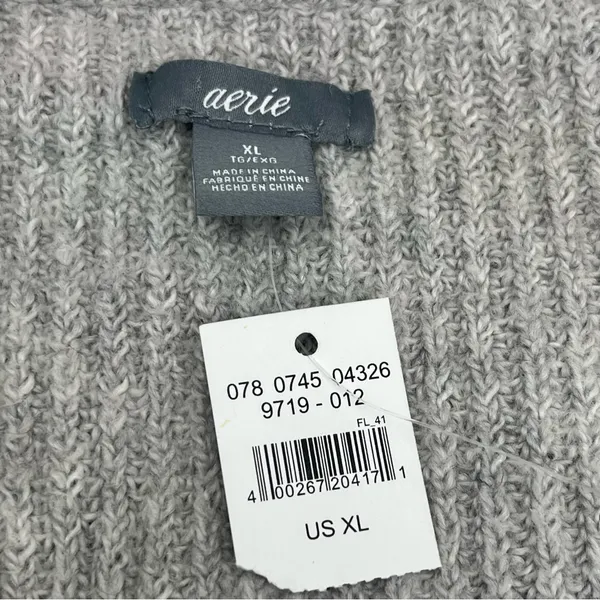 Aerie Terry Cloth Sweater Womens XL Grey Gray Wrist Tie Notch Neck‎ NEW *FLAWED - Image 2