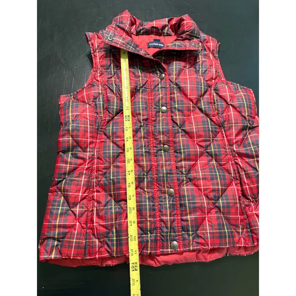 Lands End‎ Womens Red Tartan Plaid Diamond Quilted Puffer Vest Small 6-8 - Image 3