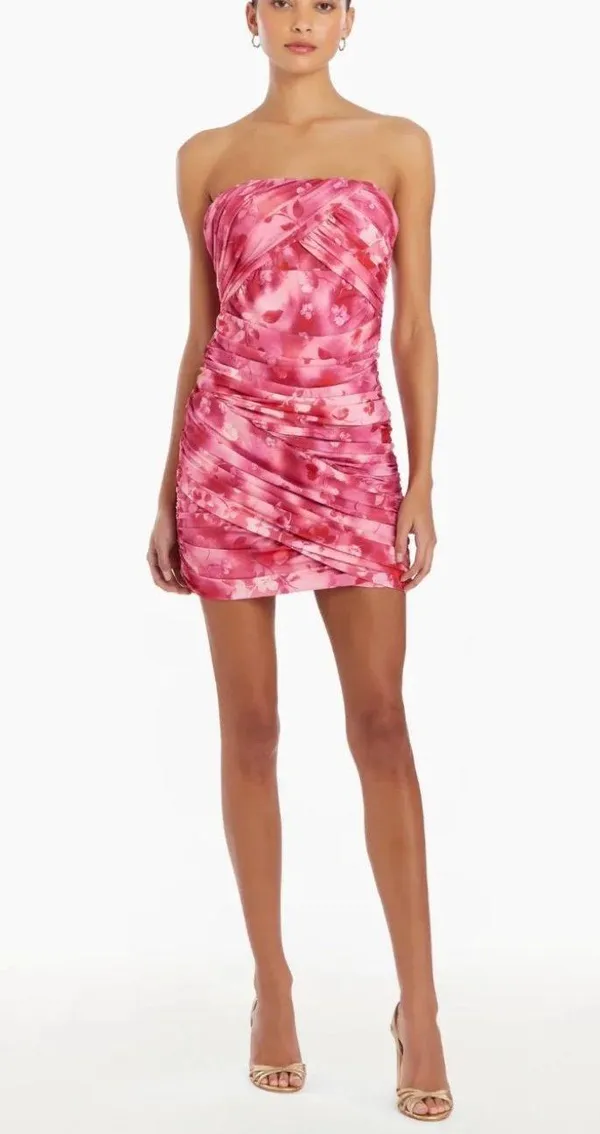 Amanda Uprichard Levi Mini Dress Pink Ruched size Small - Image 2