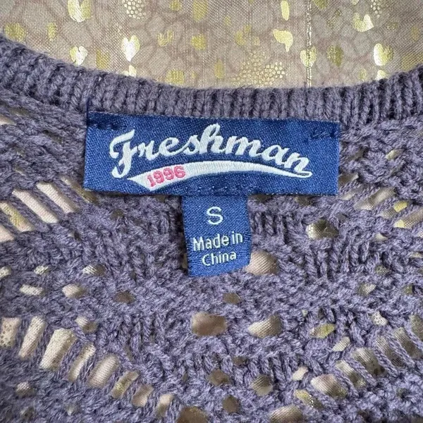 Freshman 1996 Gray Open Front Long Crochet Knit Sweater Cardigan Small - Image 3