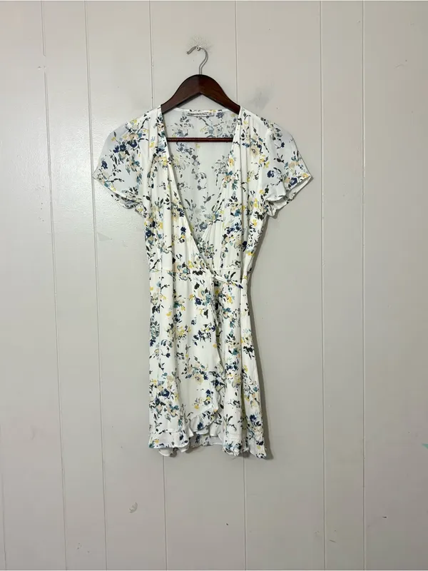 Abercrombie & Fitch Floral Faux Wrap Mini Dress XS White Blue Cottagecore - Image 2