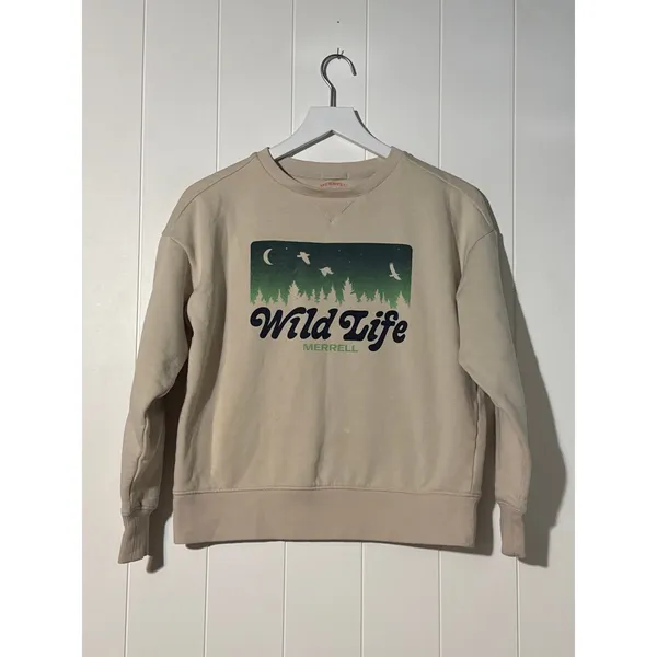 Merrell Wildlife Graphic Crewneck Sweatshirt Women's Small Beige Outdoor Casual - Image 3