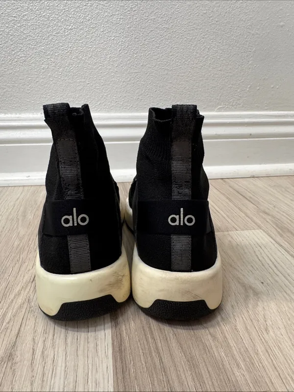 ALO Yoga Black Knit Sock Sneakers with Ivory Sole - Image 3