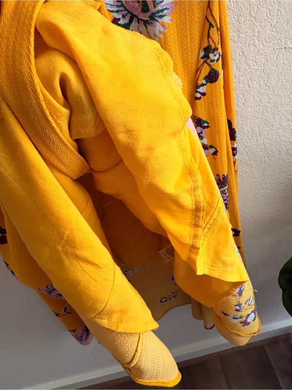 Free People Women S Lost In You Floral Midi Dress Golden Yellow V Neck Ruffle - Image 3