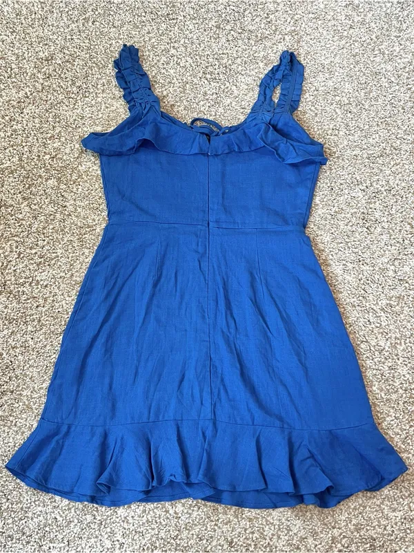Lulus Days Like This Royal Blue Sleeveless Ruffled Linen Blend Mini Dress Sz XS - Image 10