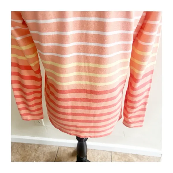 L.L. Bean Women’s Rugby Pullover Striped Chambray Collared Size Small Peach - Image 7