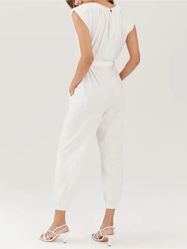 NWT Something Navy | Nikki Jumpsuit in Ivory Donegal, Medium - Image 2