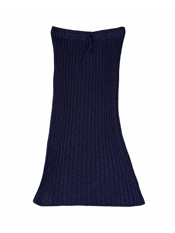 Free People Beach Maxi Skirt Small Navy Blue Stretch Ribbed Knit Pull On Classic - Image 3