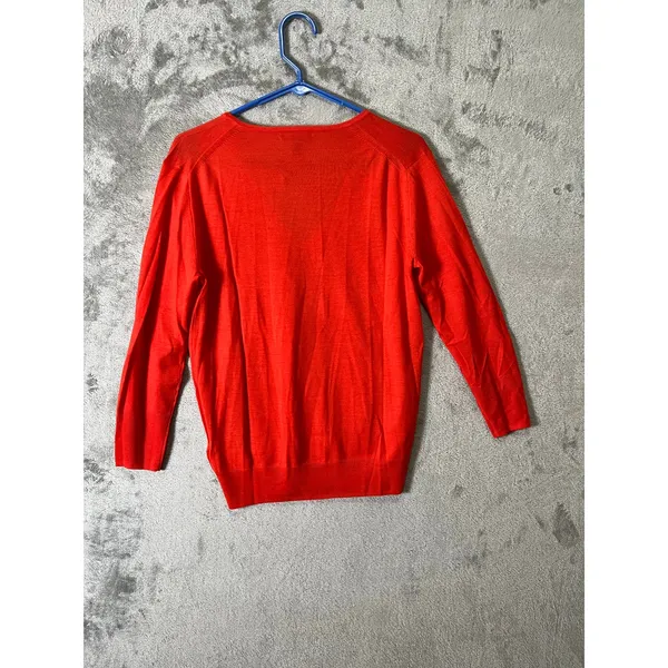 J.Crew Lightweight‎ Merino Wool V-Neck Sweater Orange Minimalist Classic SM New - Image 6