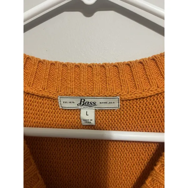 Women's Bass Cable Knit Fisherman's Orange Large Sweater Shoulder Buttons Preppy - Image 5