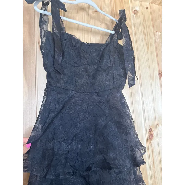 Lulus Glamorous Sweetie Black Burnout Tie-Strap Bustier Dress Holiday Medium - Image 5