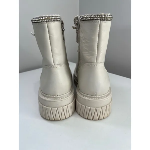 Schutz Amirah White Leather Rhinestone Embellished‎ Platform Combat Boots 6B - Image 2