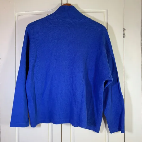 FH Clothing Co Royal Blue Ribbed Cotton Mock Neck Boxy Top Made in USA Large - Image 6