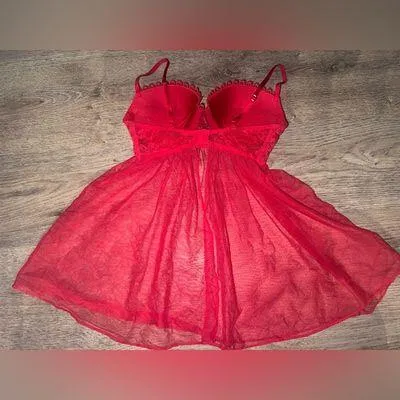Victoria’s Secret Red Lacy Baby Doll Mini Lingerie Dress 34C - Image 4