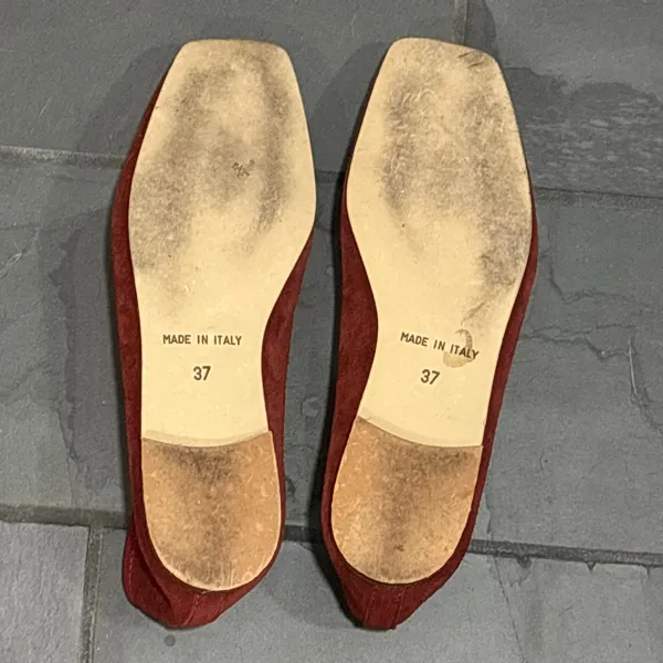Avellini Wine Red Suede Square Toe Ballet Flats - Image 7