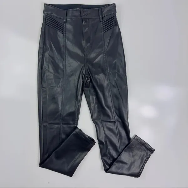 Express Super High‎ Waisted Faux Leather Moto Skinny Pants Size 0R - Image 7