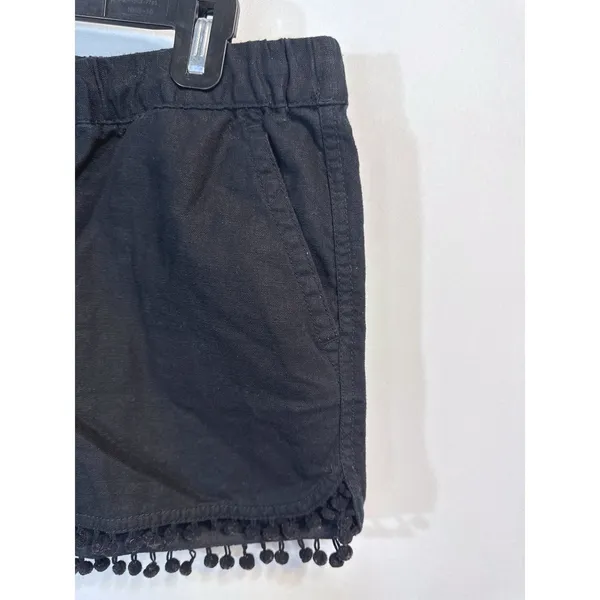 J.Crew Black Linen Cotton Pom Pom Trim Shorts Womens Small Coastal Beachy Preppy - Image 3