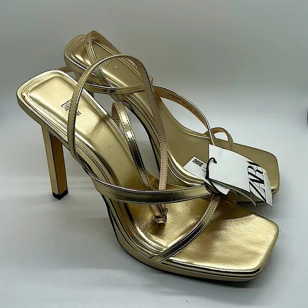 Zara NWT Dazzling Golden Strappy High Heel Shoes **Size 41/USA Size 10**🔥🔥 - Image 2