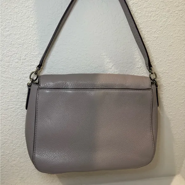 Kate Spade Jackson Gray Taupe Soft Pebbled Leather Medium Flap Crossbody Bag - Image 6