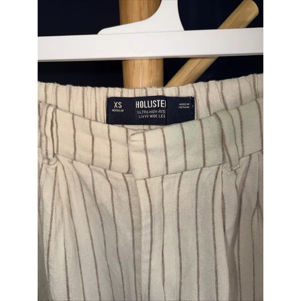Hollister Livvy Cream Beige Linen Pleated Ultra High Rise Wide Trousers Pants XS - Image 2