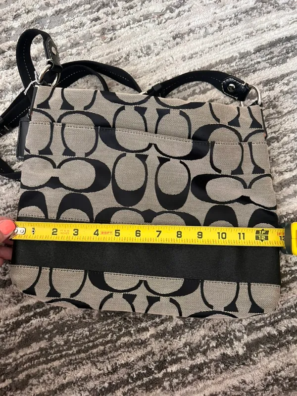 Coach Black and Gray Signature Canvas Shoulder Bag with Adjustable Strap - Image 9