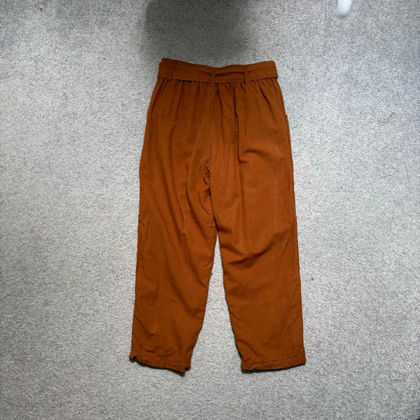 American Eagle Outfitters Burnt Orange High-Rise Linen Blend Cropped Pants with Belt - Image 8