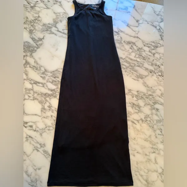 NWOT Quince Women’s Black Tencel Jersey Tank Maxi Dress XS Back Slit Sleeveless - Image 3