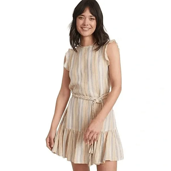 Marine Layer Sz M Laney Multicolor Striped Belted Beachy Ruffle Mini Dress - Image 3