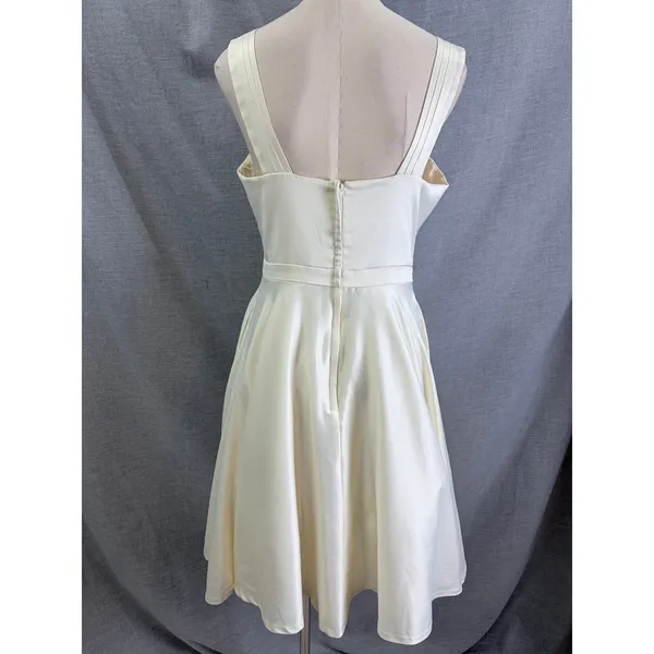 ModCloth Ivory Satin Sweetheart Fit Flare Mini‎ Dress Pockets Bridal Rehearsal L - Image 7