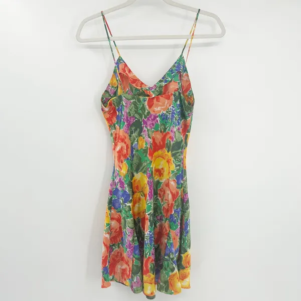 Victoria's Secret Vintage Gold Label 90s Vibrant Floral‎ Print Mini Slip Dress S - Image 8