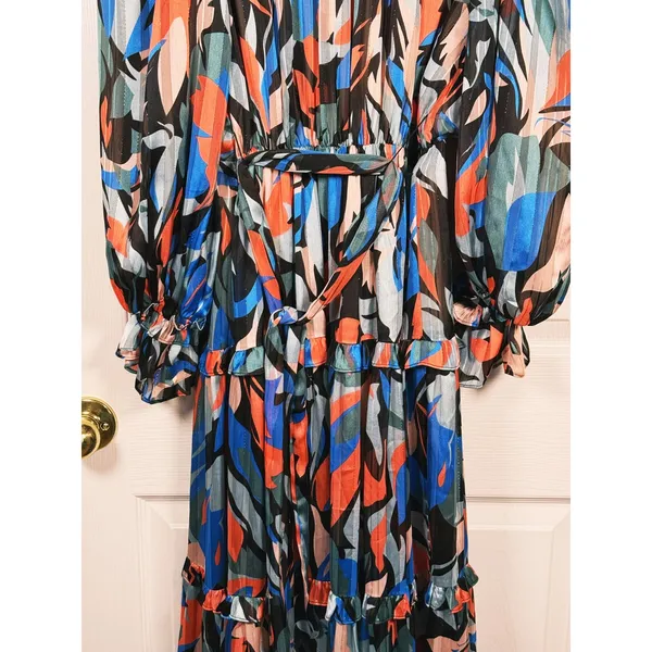 ELLIATT Vista Abstract Wrap Midi Dress Size Small Multicolor Whimsical Statement - Image 6