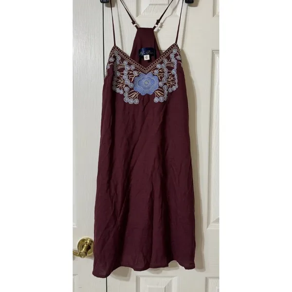 Blue Rain Slip Dress Maroon Periwinkle‎ Embroidered Boho Hippie Indie Lined-XS - Image 2