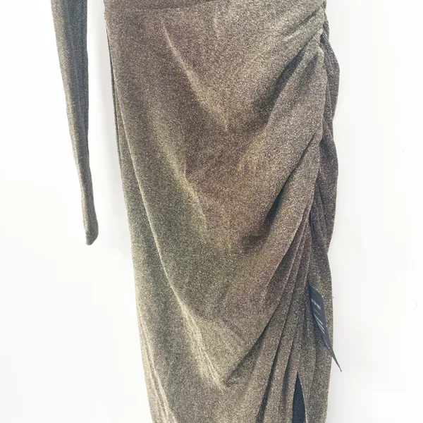 NWT Lulus Womens Precious Prize Gold Metallic Glam One‎ Shoulder Maxi Dress XS - Image 5