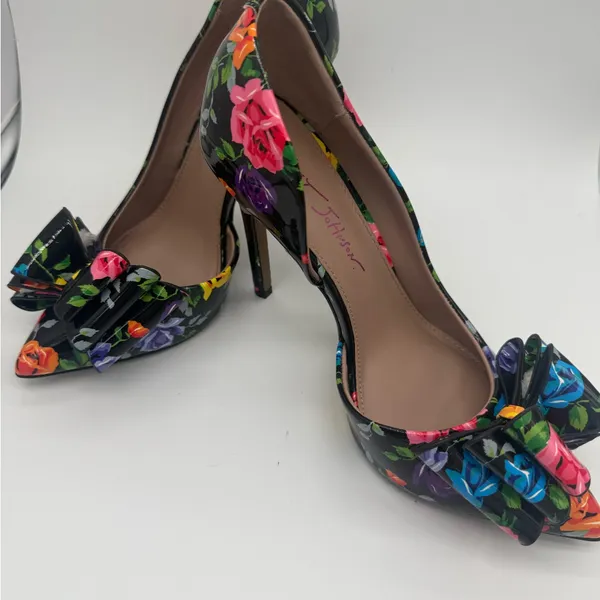 Betsey Johnson Vibrant Floral Rose Bow Multicolor 4" High Heels Shoes Size 7 M - Image 10