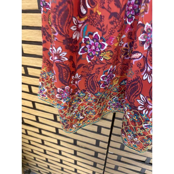 Time And Tru Orange‎ Embroidered Boho Tie Neck Shift Dress Size Medium - Image 5