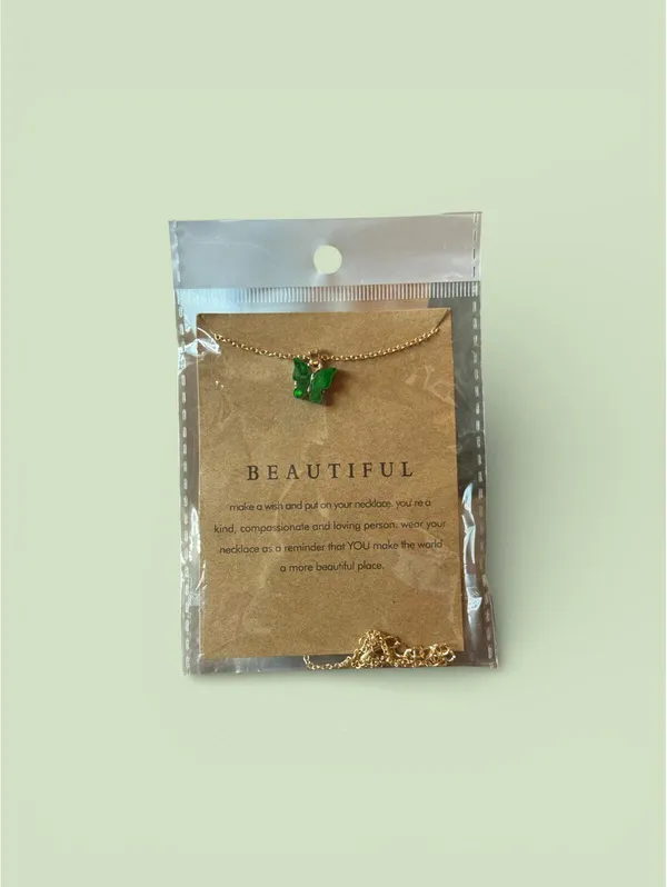 Gold Chain Necklace with Green Butterfly Pendant - Image 2