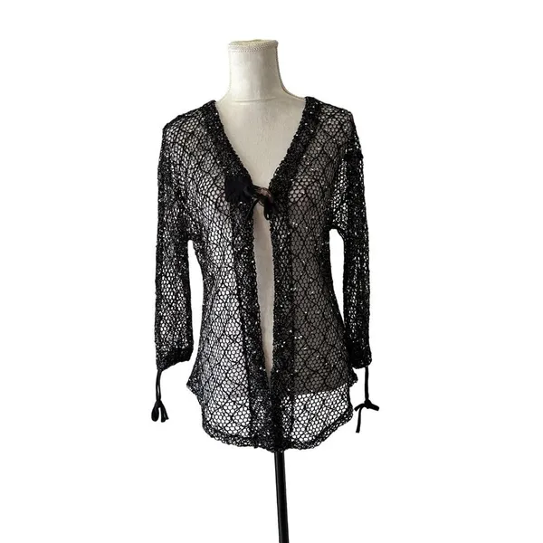 Kaktus Y2k Toggle Closure Lace Knit Open Front Cardigan Front Goth Fairy Sz XL - Image 11